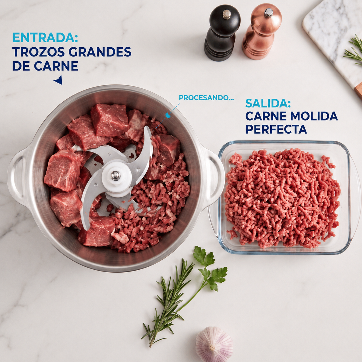 Molino Picador Eléctrico de Acero Inoxidable 2L: Tu Ayudante de Cocina Indestructible