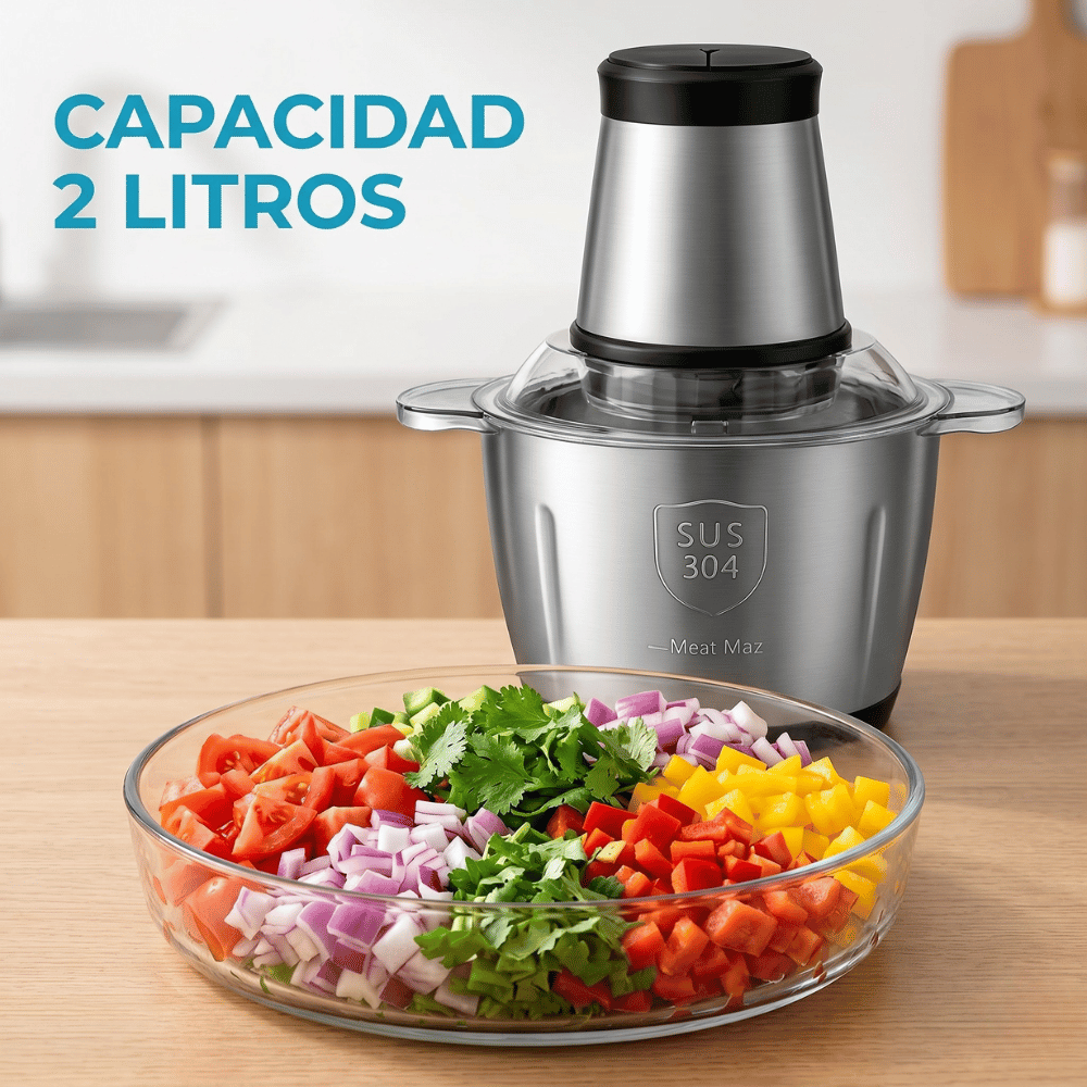 Molino Picador Eléctrico de Acero Inoxidable 2L: Tu Ayudante de Cocina Indestructible