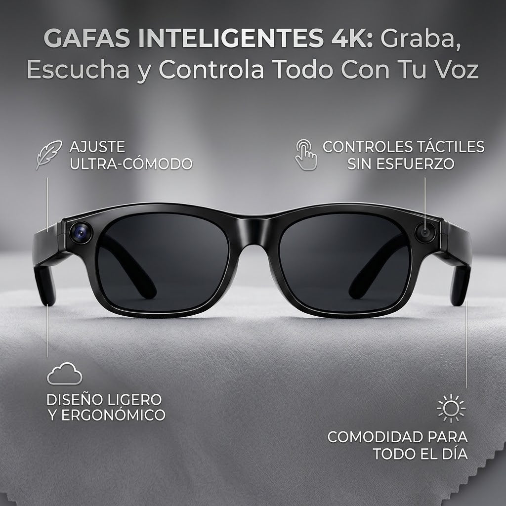 Gafas Inteligentes 4K: Graba, Captura, Escucha y Controla Todo con tu Voz