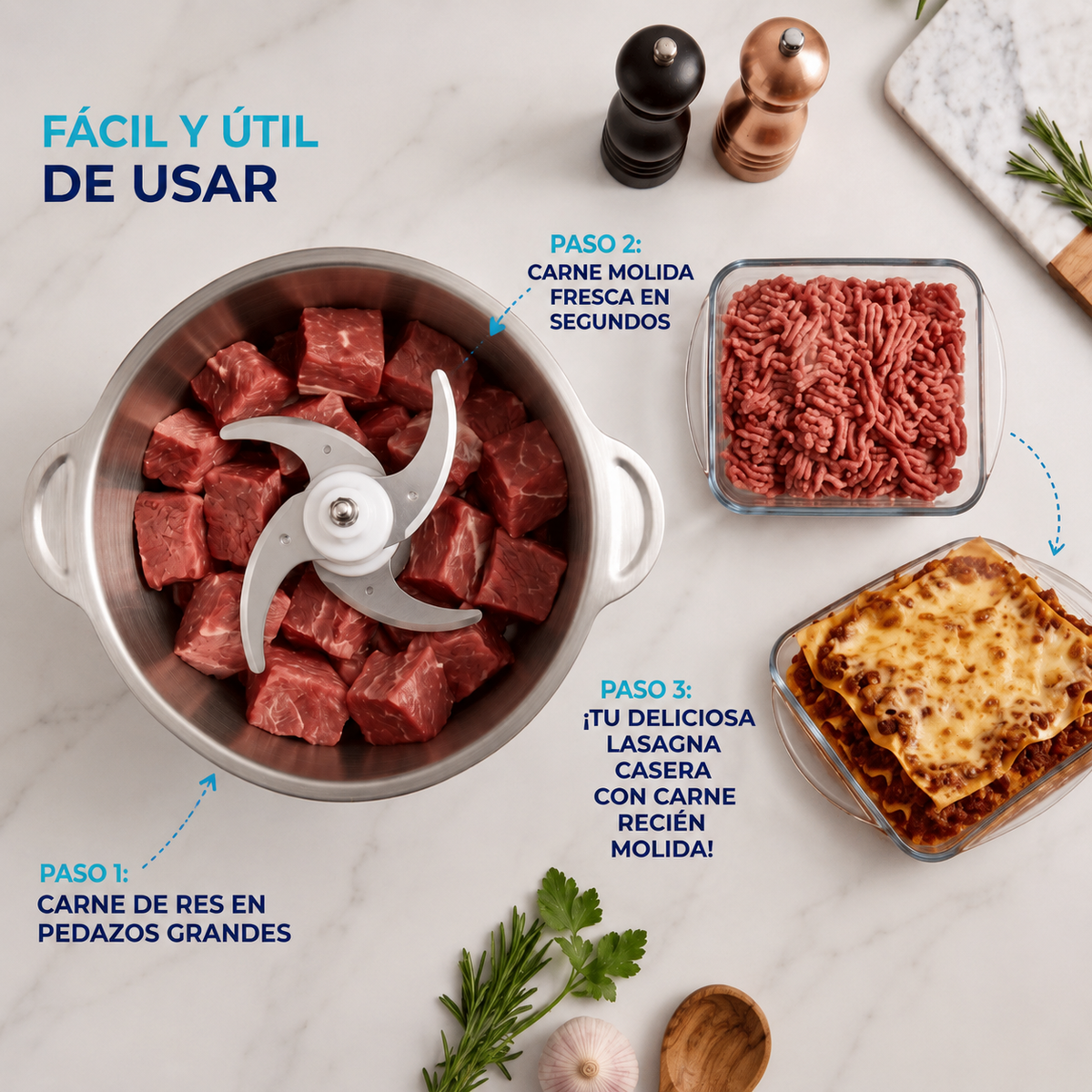 Molino Picador Eléctrico de Acero Inoxidable 2L: Tu Ayudante de Cocina Indestructible